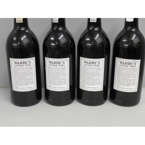 789 - Four bottles of 1983 Warre's vintage port and original box for twelve bottles