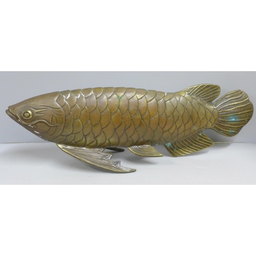 791 - A bronze model of a carp, 51cm