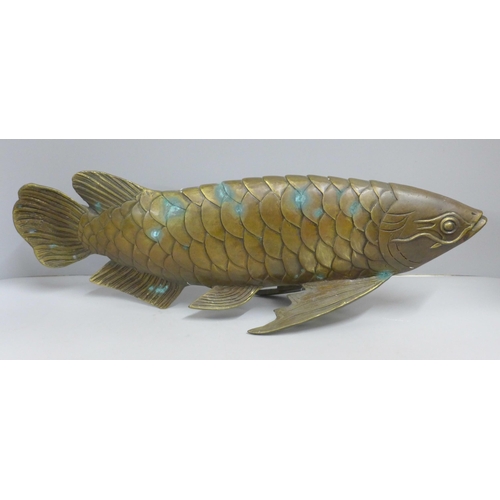 791 - A bronze model of a carp, 51cm