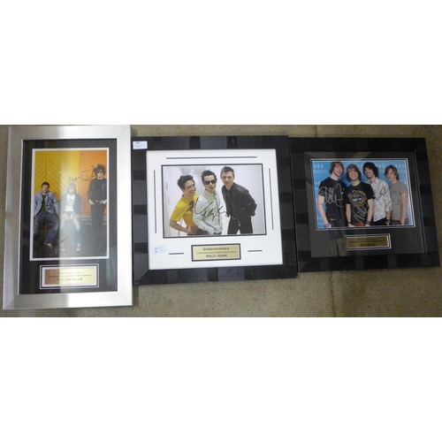 795 - Pop music, three signed photograph displays, The Fratellis, Rooster and Kelly Jones of Stereophonics