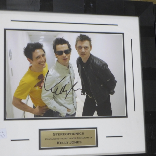 795 - Pop music, three signed photograph displays, The Fratellis, Rooster and Kelly Jones of Stereophonics