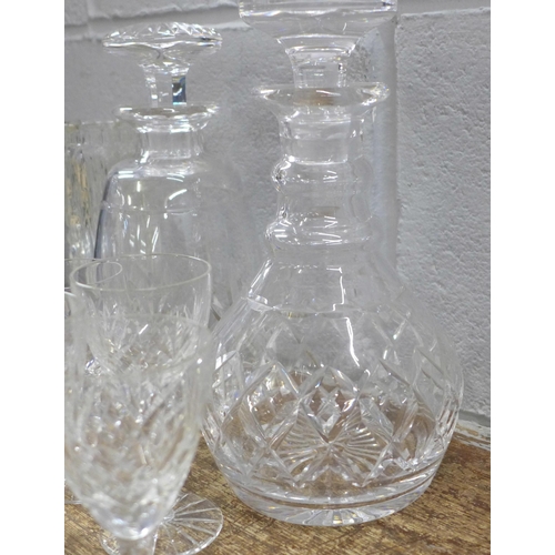 799 - Two Stuart crystal decanters, a set of six wine glasses, five wine glasses and two odds plus two Whi... 