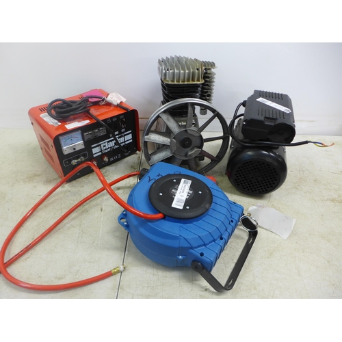 2007 - A Clarke CAR9PC 9m retractable air hose reel, a Clarke BC190 Start 'N' Charge, a Clarke NH3APC compr... 