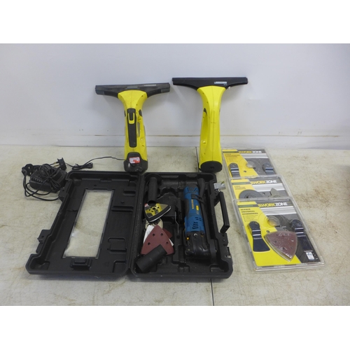 2029 - Two Karcher window vacs and charger(failed PAT test due to damage on charger), a Workzone WM12-1 cor... 