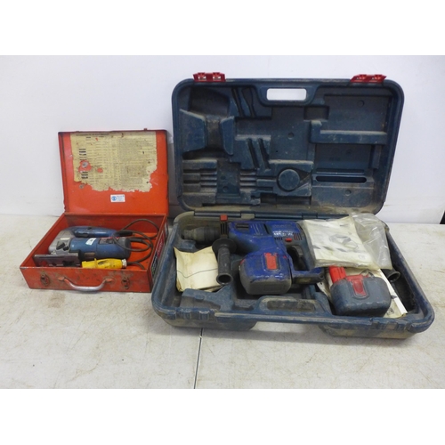 2036 - 2 cased power tools - Bosch 1581.0, 520W, 110V jigsaw and a Bosch GBH 24V SDS drill