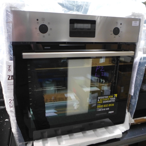 3033 - Zanussi Single Multifunction Oven (H589xW594xD568) (Model no: ZOHNX3X1) (550-21) * This lot is subje... 