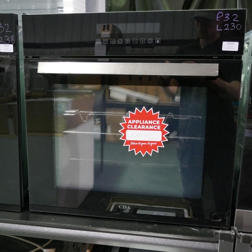 3114 - CDA Single Multi-Function Pyrolytic Oven (H595xW595xD567) (Model no: SK511BL) (550-230) * This lot i... 