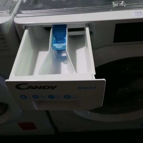 3159 - Candy Integrated Washing Machine (8kg) (H820xW600xD525) (Model no: CBW 48D1E) (550-60) * This lot is... 