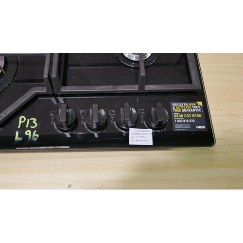 3164 - Zanussi Gas On Glass 4 Burner Hob (One Burner Missing) (H46xW590xD520) (Model no: ZGGN645K) (550-96)... 