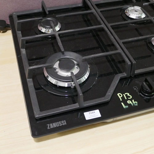 3164 - Zanussi Gas On Glass 4 Burner Hob (One Burner Missing) (H46xW590xD520) (Model no: ZGGN645K) (550-96)... 