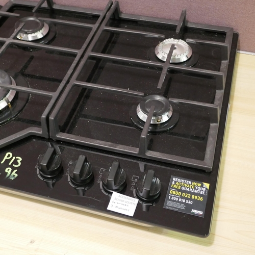 3164 - Zanussi Gas On Glass 4 Burner Hob (One Burner Missing) (H46xW590xD520) (Model no: ZGGN645K) (550-96)... 