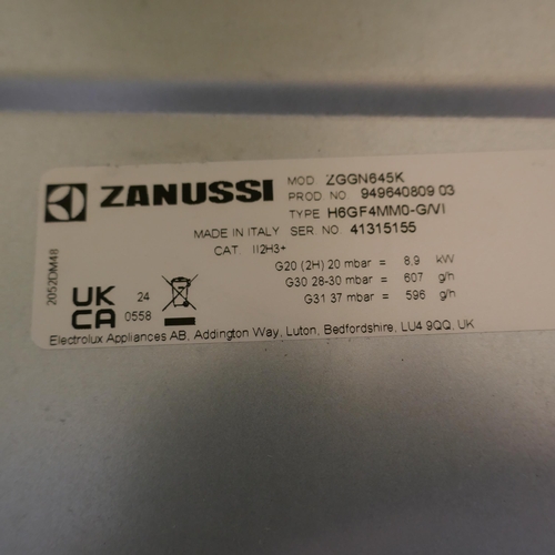 3164 - Zanussi Gas On Glass 4 Burner Hob (One Burner Missing) (H46xW590xD520) (Model no: ZGGN645K) (550-96)... 