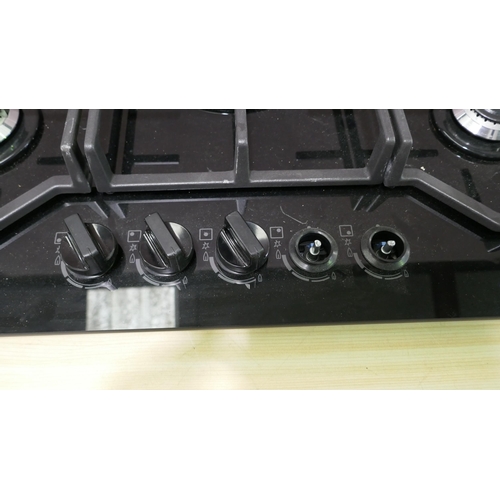 3165 - Zanussi Gas On Glass 5 Burner Hob (Two Knobs Missing) (H45xW740xD510)  (Model no: ZGGN755K) (550-49)... 