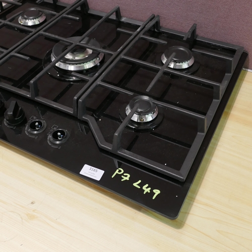 3165 - Zanussi Gas On Glass 5 Burner Hob (Two Knobs Missing) (H45xW740xD510)  (Model no: ZGGN755K) (550-49)... 