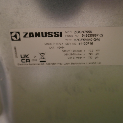 3165 - Zanussi Gas On Glass 5 Burner Hob (Two Knobs Missing) (H45xW740xD510)  (Model no: ZGGN755K) (550-49)... 