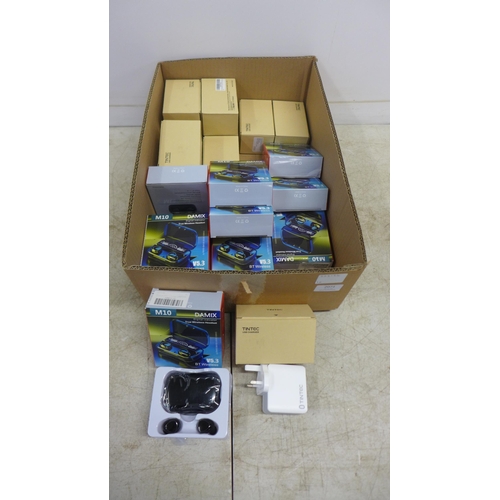 2071 - 9 sets of Damix M10 true wireless headsets and  10 Tintec USB chargers