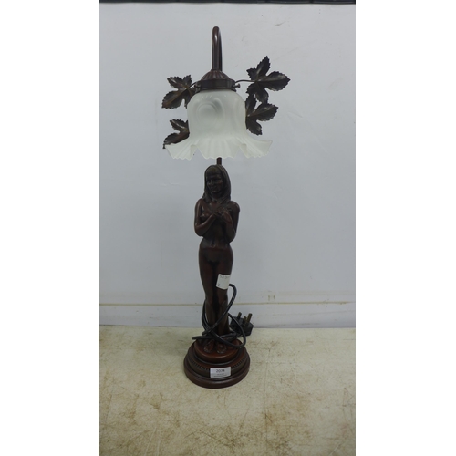 2074 - A light bronze effect statue of a lady table lamp