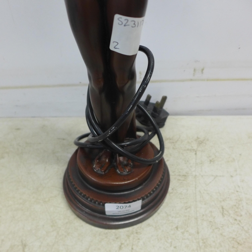 2074 - A light bronze effect statue of a lady table lamp