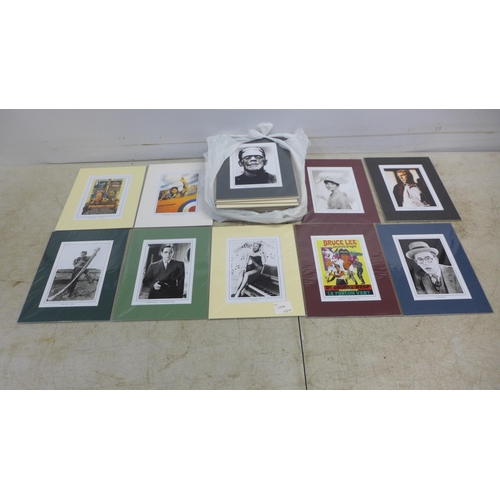 2080A - 25 small mounted prints including Julie Andrews, John Wayne, James Dean and Doris Day, Joan Collins ... 