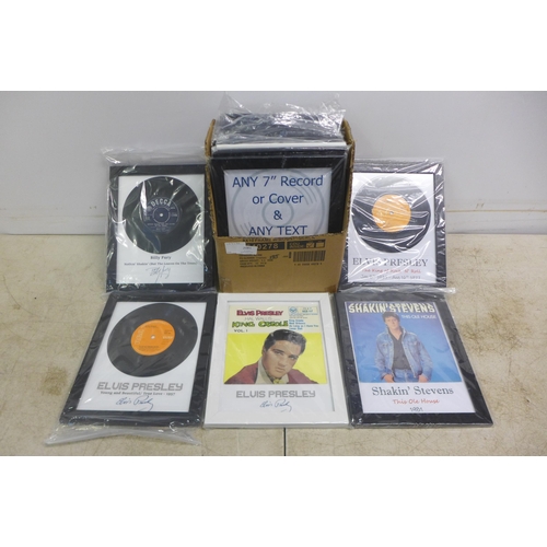 2081 - 14 collectible framed vinyl prints including various artists Tom Jones, Elvis Presley, Billy Fury, S... 