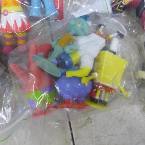 2088 - A small crate of bagged mixed toy figures - Night Garden, McDonalds toys, farmyard animals, etc.