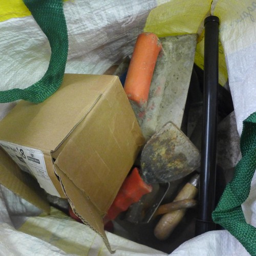 2061 - A plastic box of assorted decorating items, one bag of assorted plastering and tiling items and one ... 