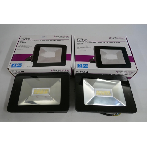 2104 - Two Knightsbridge FL50M 230v IP65 50w 4000K floodlights with microwave sensors