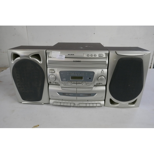 2161 - An Alba mini 3050CD mini system with 3 disc CD player, tuner and double cassette deck and a pair of ... 