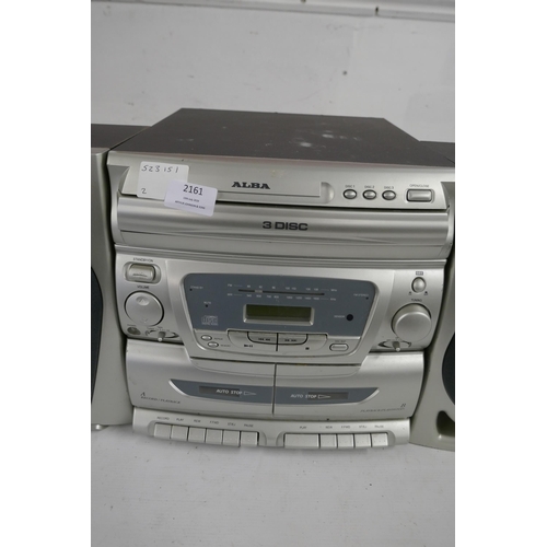 2161 - An Alba mini 3050CD mini system with 3 disc CD player, tuner and double cassette deck and a pair of ... 