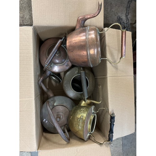 284 - Assorted metal kettles including copper