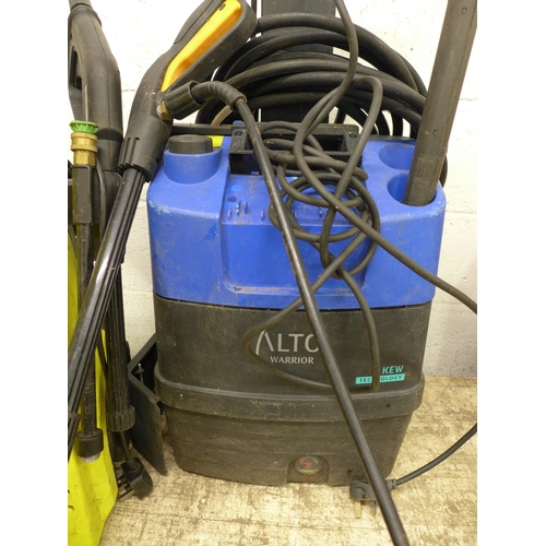 2227 - Four assorted pressure washers including JCB, Workzone, Alto and Wilks USA