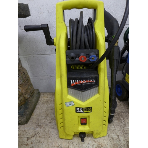 2227 - Four assorted pressure washers including JCB, Workzone, Alto and Wilks USA