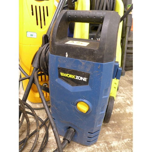 2227 - Four assorted pressure washers including JCB, Workzone, Alto and Wilks USA