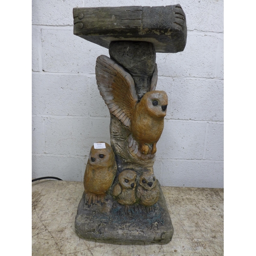 2235 - A stone effect concrete two part owl themed bird bath