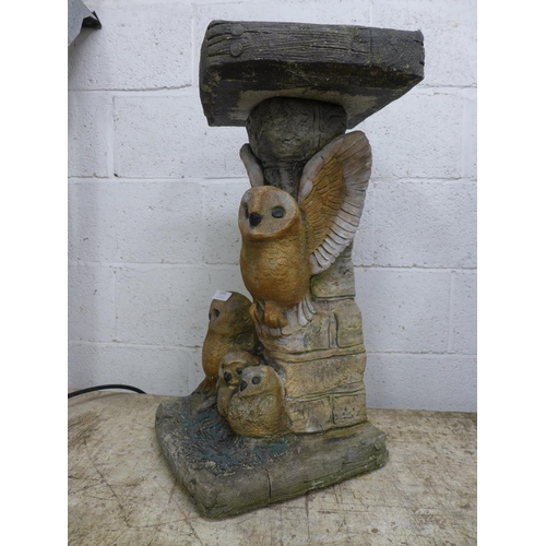 2235 - A stone effect concrete two part owl themed bird bath