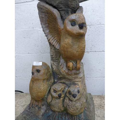 2235 - A stone effect concrete two part owl themed bird bath