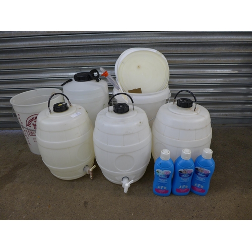 2237 - A home brewing kit including 3 x 25 litre pressure barrels, 3 x 25 litre fermenting bins, an LB hydr... 