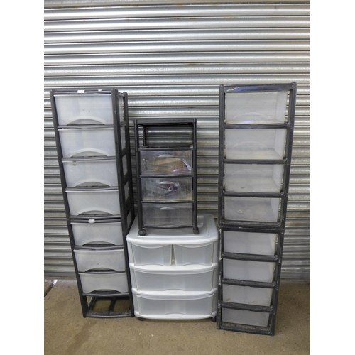 2279 - Six sets of plastic storage drawers including Contico, Proplas and Curver