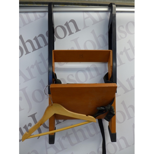 2313 - A quantity of wooden coat hangers and a Wonder World Handy - Sitt Booster seat/travel highchair