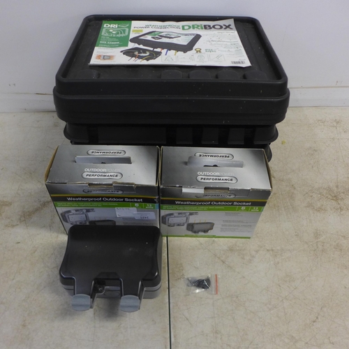 2421 - Three weatherproof dry boxes and two double outdoor weatherproof sockets