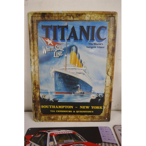 2383 - 15 tin plate wall plaques including Titanic, beer advertising, Gothic and car pictures