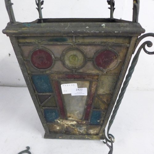 2422 - A Victorian Gothic revival copper and stained-glass decorative lantern