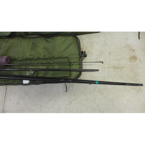 2429 - A Dave Lane carp fishing bivvy and two carp rods