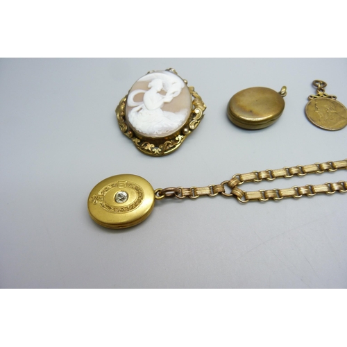 1025 - Vintage jewellery including a carved cameo brooch, three picture pendants, pendant and chain and a c... 