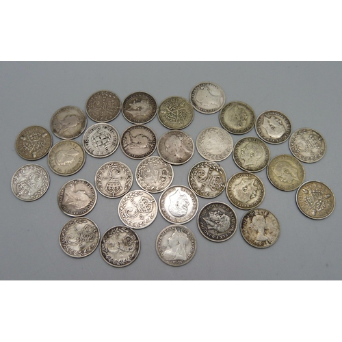 1056 - Assorted silver 3d coins, 40.8g