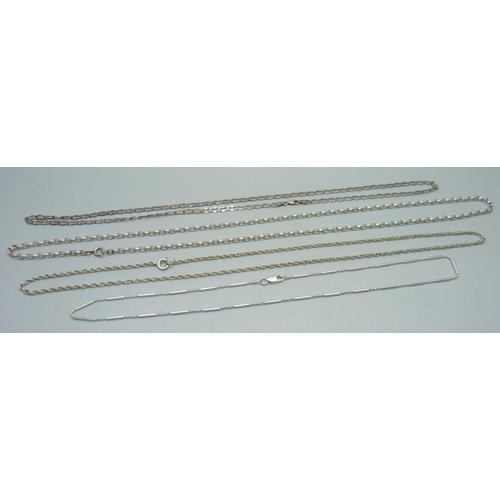 1062 - Four silver chains, 29.6g