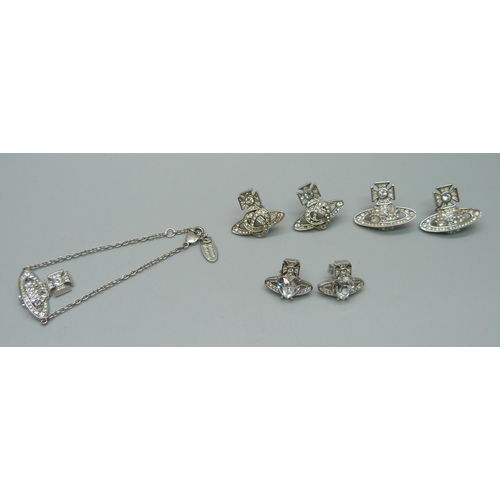 1069 - A Vivienne Westwood bracelet and three pairs of earrings