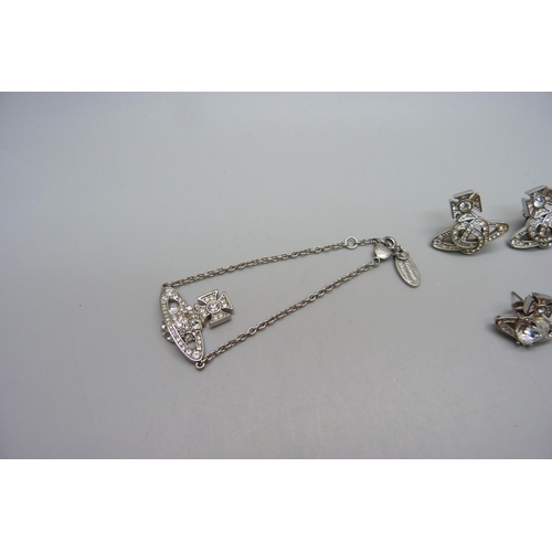 1069 - A Vivienne Westwood bracelet and three pairs of earrings