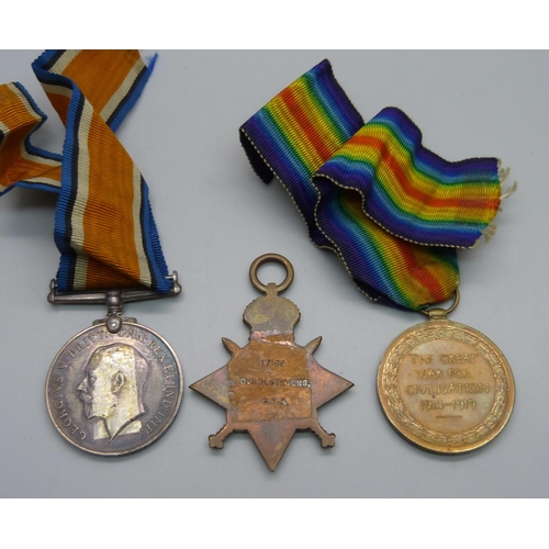 1091 - A set of three WWI medals to 17169 Dvr. H. Stevens, R.A.