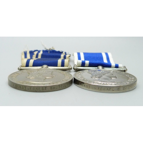 1093 - A Police Long Service and Good Conduct Medal to Const. Ernest Shotbolt plus same to Const. Michael G... 